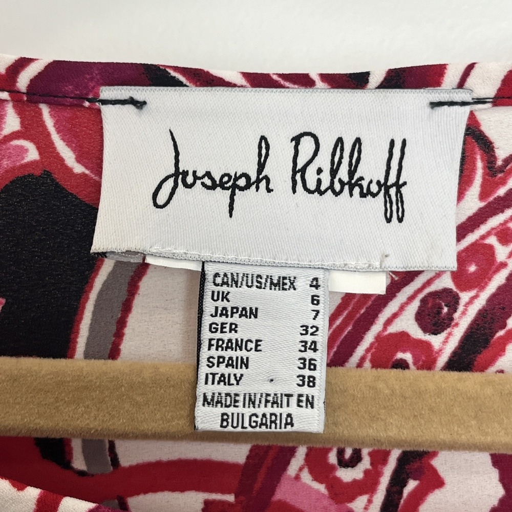 Joseph Ribkoff Vanilla Multi Paisley Pink Tie Side Blouse 3/4 Sleeve Size 4 - Picture 4 of 6